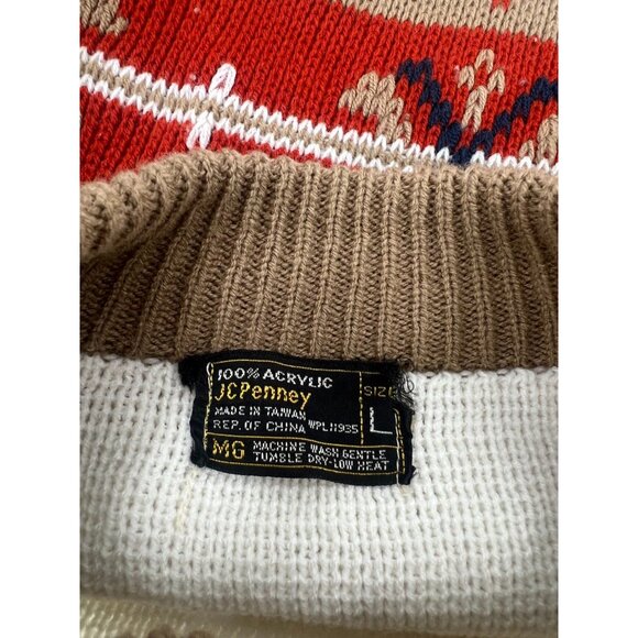 Vtg JCPenney L Nordic Fair Isle Knit‎ Sweater Brown Red 100% Acrylic Ugly 80s - Picture 3 of 7